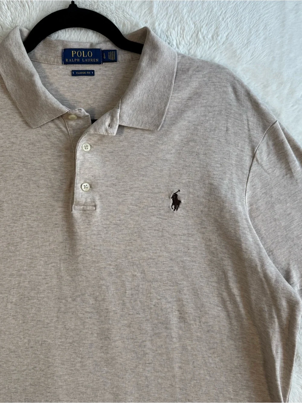 Polo Ralph Lauren Shirt Men’s Large Beige Classic Fit Pony Casual Preppy Office